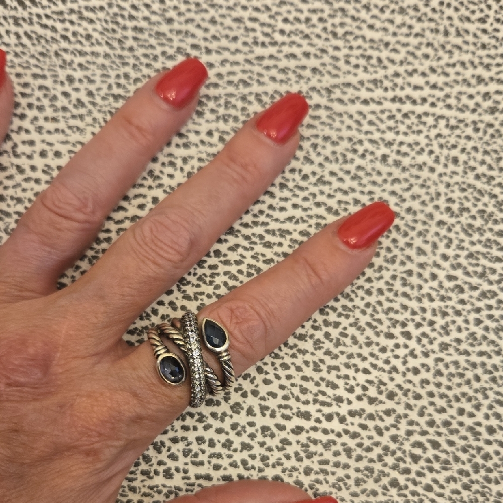 David Yurman Ultramarine Crossover  Ring w/Blue Topaz and Black Orchid Gemstones